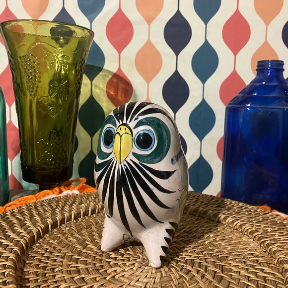 Mexican Tonala Pottery Ceramic Owl Figurine Hand-Painted Signed Cat 324 - Picture 3 of 12